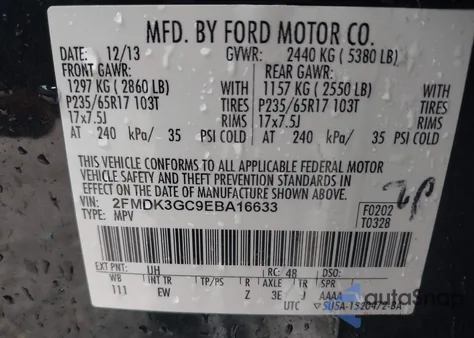 2014 Ford Edge Se from USA, damaged, VIN 2FMDK3GC9EBA16633
